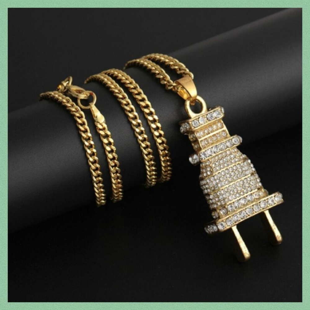 Hip Hop Iced Out Fashion Wall Plug Pendant w/Chain